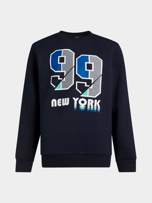 Younger Boy's Navy Graphic Print Sweat Top