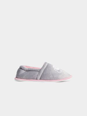 Younger Girl's Grey & Pink Cloud Slippers