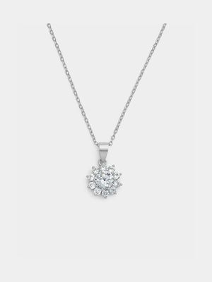 Sterling Silver Cubic Zirconia Sunflower Pendant