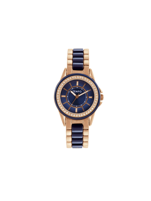Tempo Ladies Rose Gold & Blue Tone Bracelet Watch