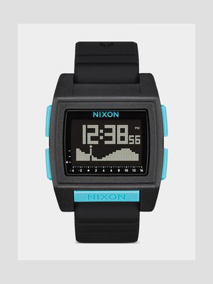 Nixon Men's Base Tide Pro All Black & Blue Digital Silicone  Watch