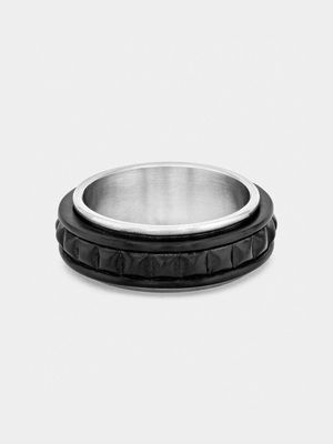 Stainless Steel 2-Tone Black Beaded Ring