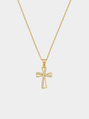 Gold Plated Sterling Silver Cubic Zirconia Open Cross Pendant