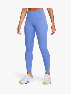 Womens Nike One Dri-Fit Mid-Rise 7/8 Blue Tights