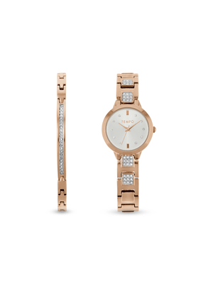 Tempo Ladies Rose Toned Watch & Bracelet Set