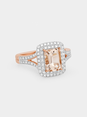 Rose Gold 0.28ct Diamond & Pink Morganite Octagonal Halo Ring