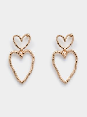 Women's Gold Double Heart Drop Earrings