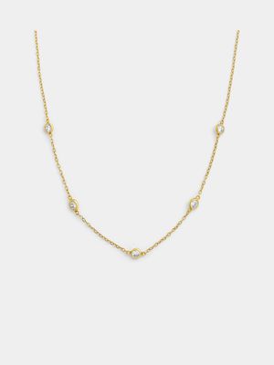 Yellow Gold Cubic Zirconia Station Necklace