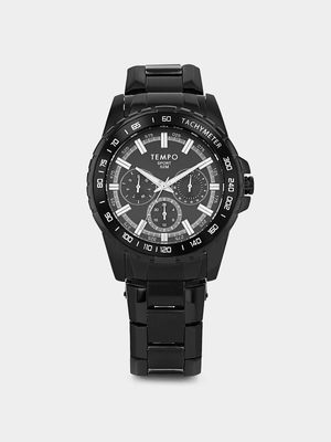 Tempo Men’s Black Plated Black Dial Bracelet Watch