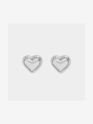 Sterilng Silver Domed Heart Stud Earrings