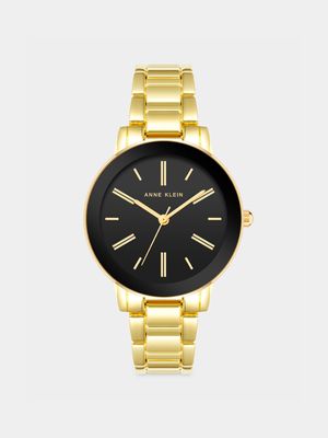 Anne Klein Gold Plated Black Dial Round Bracelet Watch