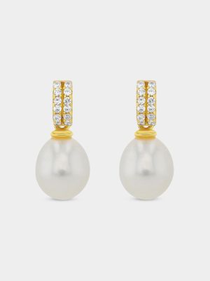 Gold Plated Sterling Silver Freshwater Pearl Drop Earrings