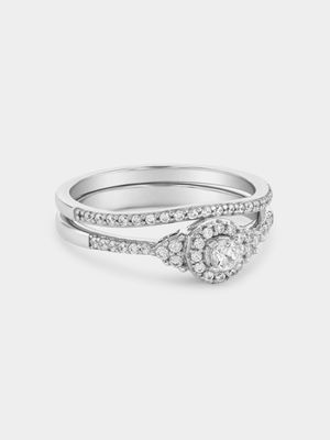 Sterling Silver 0.3ct Lab Grown Diamond Round Halo Trio Embrace Twinset Ring