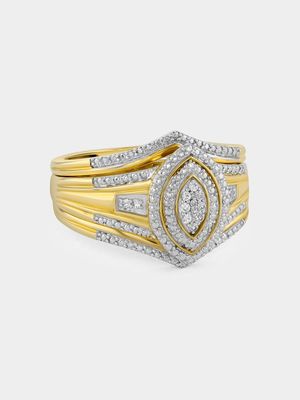 Yellow Gold Diamond & Created Sapphire Marquise Halo Triple Set Ring