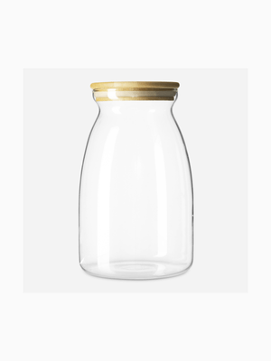 glass belly canister w/bamboo lid tall 1l