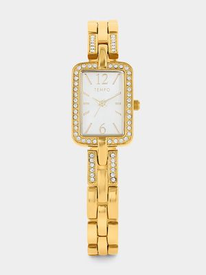 Tempo Women’s Gold Plated Rectangle Bracelet Watch