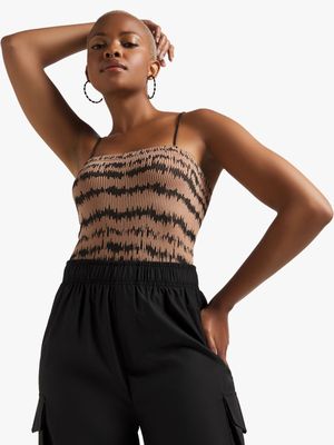 Women's Black & Mocha Seamless Strappy Top