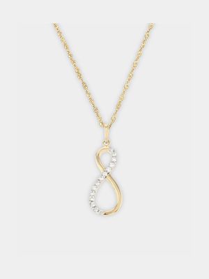 Yellow Gold, Cubic Zirconia  Infinity Symbol Pendant on a Yellow Gold & Sterling Silver Chain