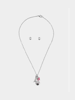 Girl's Silver Charm Necklace & Earrings Set