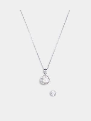 Sterling Silver Necklace with Crystal Ball Pendant & Earring Set