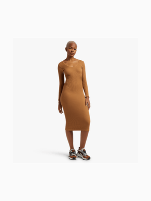 Women's Brown Seamless Scoop Neck Dress