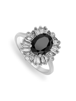 Sterling Silver & Black Cubic Zirconia Ballerina Ring