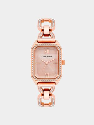 Anne Klein Women's Pink Mother Of Pearl Dial Rose Plated Octagon Bracelet Watch