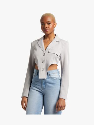 Women's Grey Pinstripe Cutout Blazer