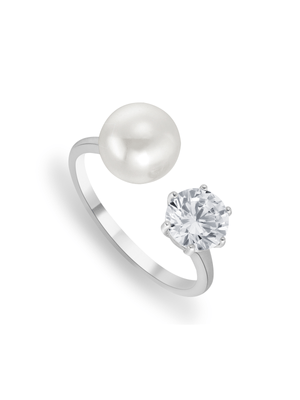 Cheté Sterling Silver Freshwater Pearl & Cubic Zirconia Open Ring