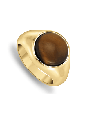 Stainless Steel Gold Tone Round Tigers Eye Men's Signet Ring