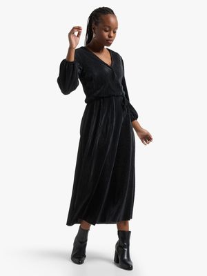 Jet Women's Regular Black Plisse Wrap Maxi Dress