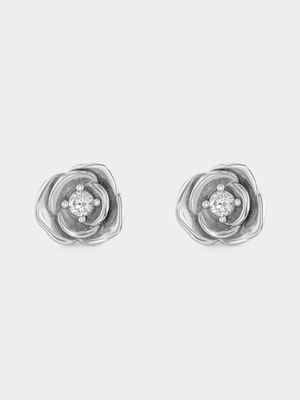 Sterling Silver Cubic Zirconia Solitaire Rose Studs