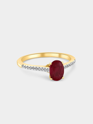 Yellow Gold Lab Grown Ruby & Moissanite Women’s Oval Ring