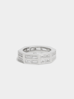 Silver Plated Hexigon Baguette Ring