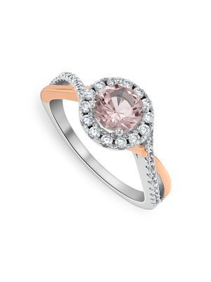 Rose Plated Sterling Silver Pink Cubic Zirconia Kiss Women’s Ring