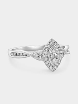 Sterling Silver Lab Grown Diamond Marquise Halo Twist Ring