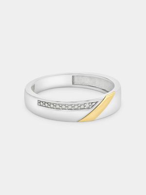 Yellow Gold & Sterling Silver Diamond Diagonal Stroke Ring