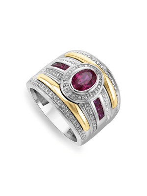 Yellow Gold & Sterling Silver Created Ruby Sapphire Women’s Verdot Ring