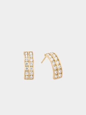 9ct Yellow Gold Double Row Cubic Zirconia Stud Earrings