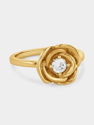 Gold Plated Sterling Silver Cubic Zirconia Solitaire Rose Ring