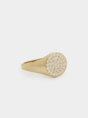 18ct Gold Plated Round Pave CZ Signet Ring