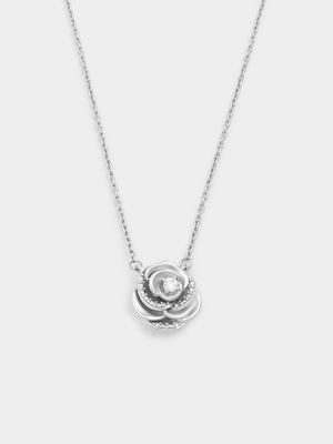 Sterling Silver Diamond & Created Sapphire Rose Pendant