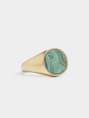 18ct Gold Plated Malachite Center Signet Ring