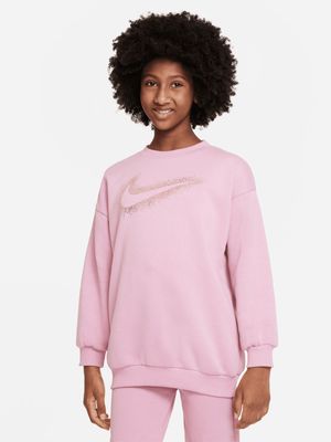 Girls Nike Sportswear Icon Fleece Pink Crew Top