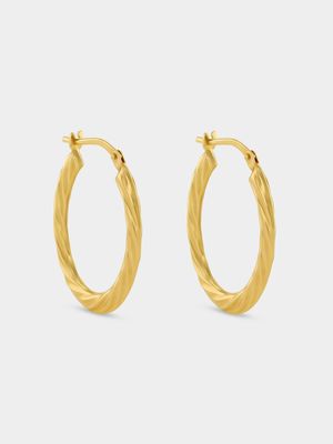 Yellow Gold & Sterling Silver Oval Wave Hoop Earrings