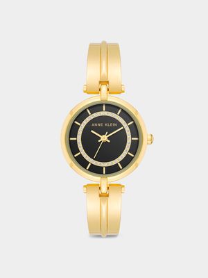 Anne Klein Gold Plated & Black Glitter Dial Bracelet Watch