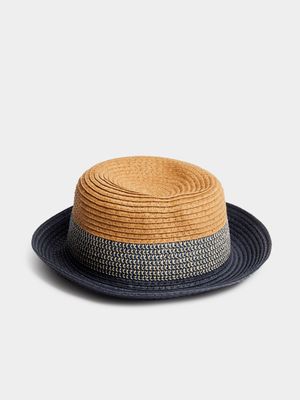Boy's Navy Straw Fedora Hat