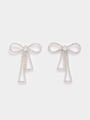 Women's Silver Diamante Bow Earrings
