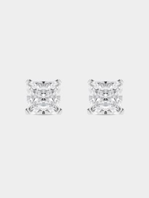 Classic Sterling Silver Square Cubic Zironia Stud Earrings