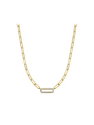 Gold Toned Sterling Silver Cubic Zirconia Women’s Paper Clip Necklace